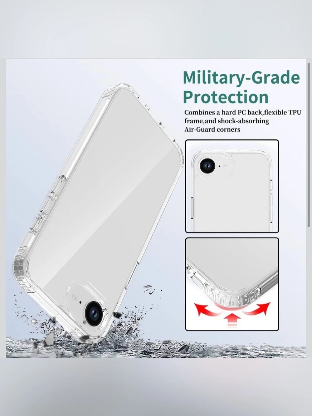 Clear Slim Hybrid Case with Tempered Glass Screen Protector - Transparent IP 16e